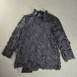 Tuckernuck Crochet Top XS Black Faye Guipure Lace Satin Tie Bow